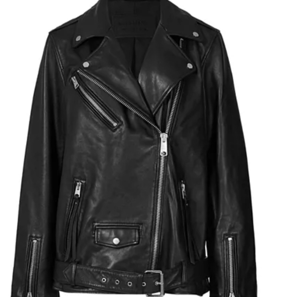 All Saints Black Leather Jacket Sz M-L “Billie Biker”